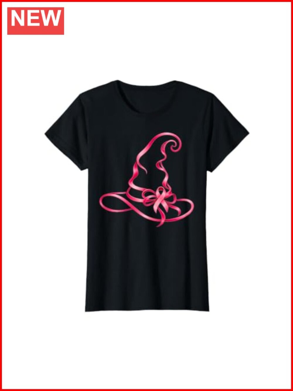 Pink Ribbon Witch Hat Breast Cancer Halloween Women T-Shirt